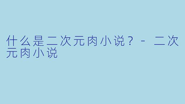 什么是二次元肉小说？