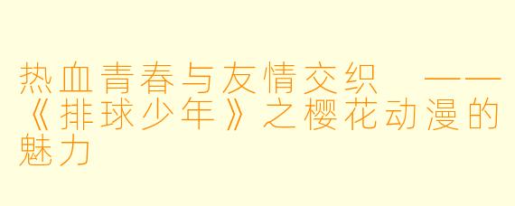 热血青春与友情交织 ——《排球少年》之樱花动漫的魅力