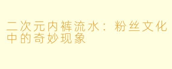 二次元内裤流水：粉丝文化中的奇妙现象