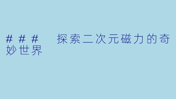 ### 探索二次元磁力的奇妙世界