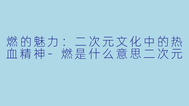 燃的魅力：二次元文化中的热血精神-燃是什么意思二次元