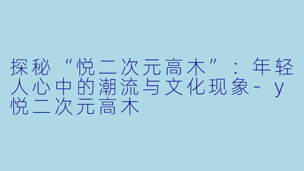 探秘“悦二次元高木”：年轻人心中的潮流与文化现象-y悦二次元高木