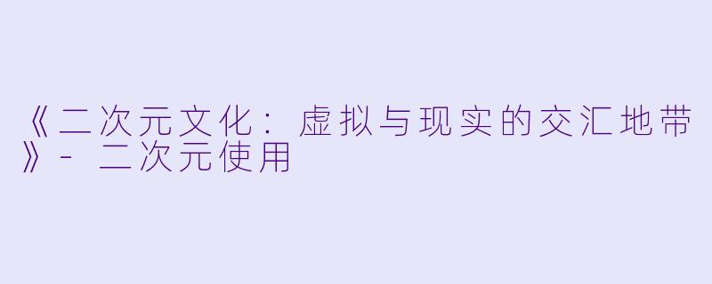 《二次元文化：虚拟与现实的交汇地带》-二次元使用