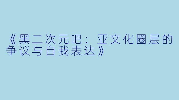 《黑二次元吧：亚文化圈层的争议与自我表达》