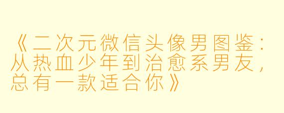 《二次元微信头像男图鉴：从热血少年到治愈系男友，总有一款适合你》