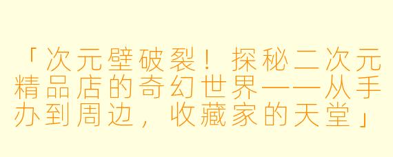 「次元壁破裂！探秘二次元精品店的奇幻世界——从手办到周边，收藏家的天堂」
