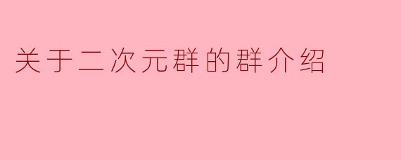 关于二次元群的群介绍