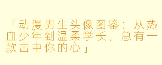「动漫男生头像图鉴：从热血少年到温柔学长，总有一款击中你的心」