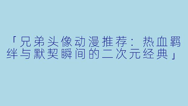 「兄弟头像动漫推荐：热血羁绊与默契瞬间的二次元经典」