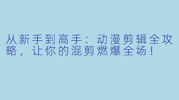 从新手到高手：动漫剪辑全攻略，让你的混剪燃爆全场！