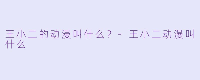 王小二的动漫叫什么？
