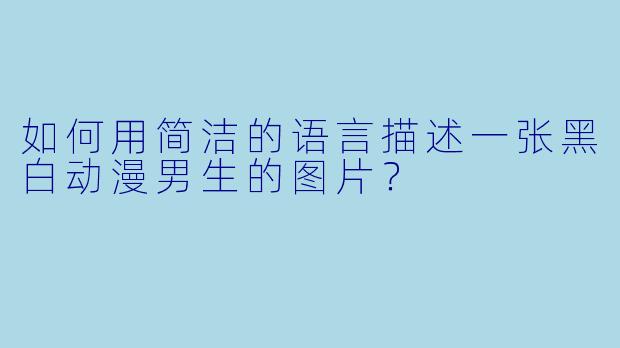 如何用简洁的语言描述一张黑白动漫男生的图片？