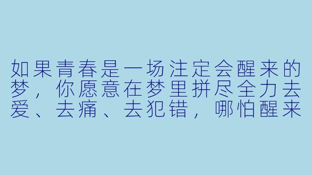 如果青春是一场注定会醒来的梦，你愿意在梦里拼尽全力去爱、去痛、去犯错，哪怕醒来时一无所有吗？