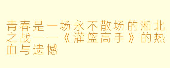 青春是一场永不散场的湘北之战——《灌篮高手》的热血与遗憾