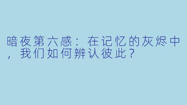 暗夜第六感：在记忆的灰烬中，我们如何辨认彼此？