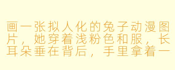画一张拟人化的兔子动漫图片，她穿着浅粉色和服，长耳朵垂在背后，手里拿着一枝樱花，站在月光下的竹林里，表情温柔略带忧郁。