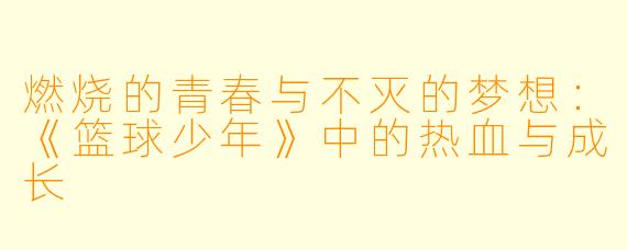 燃烧的青春与不灭的梦想：《篮球少年》中的热血与成长