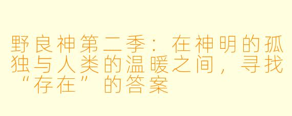 野良神第二季：在神明的孤独与人类的温暖之间，寻找“存在”的答案